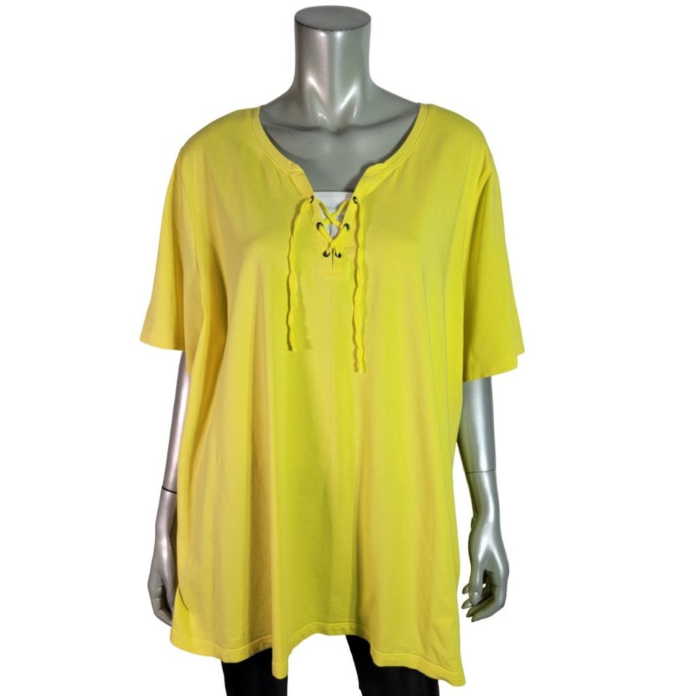 Catherines Suprema Collection Top Plus Size 2X 22/24W Lace Up‎ Stretch Yellow